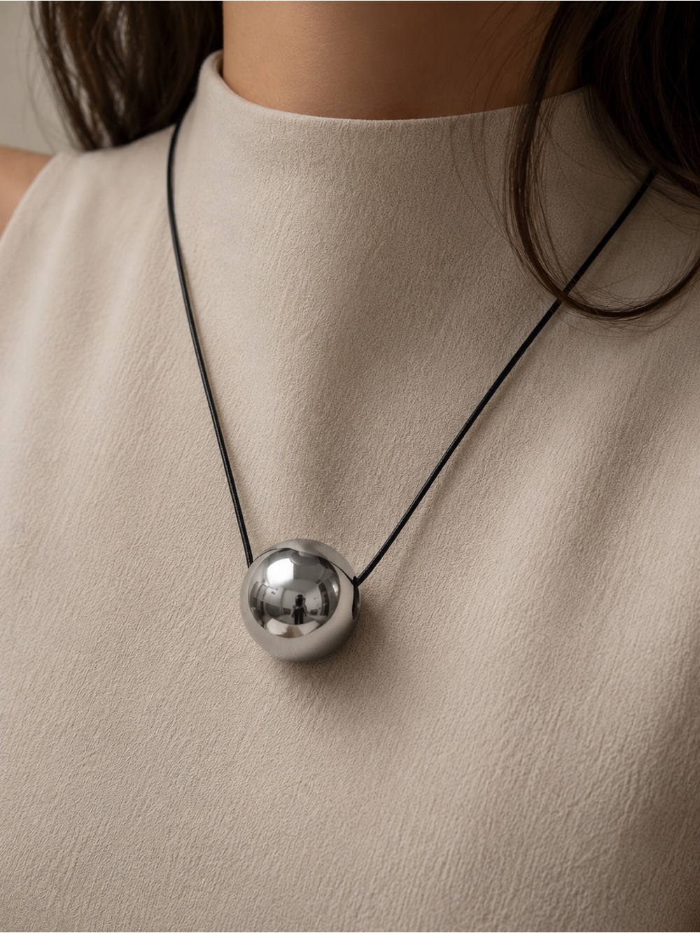 Neiman Marcus Minimalist Silver Sphere Pendant Necklace - Women Jewelry NWOT